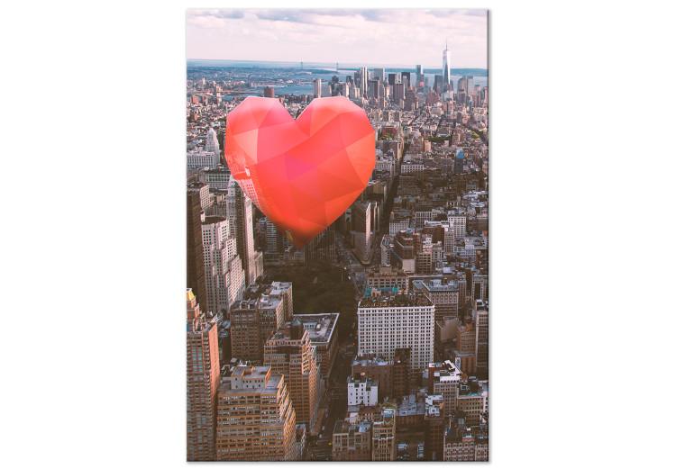 Canvas Print City rythm - a red heart against the background of a large city