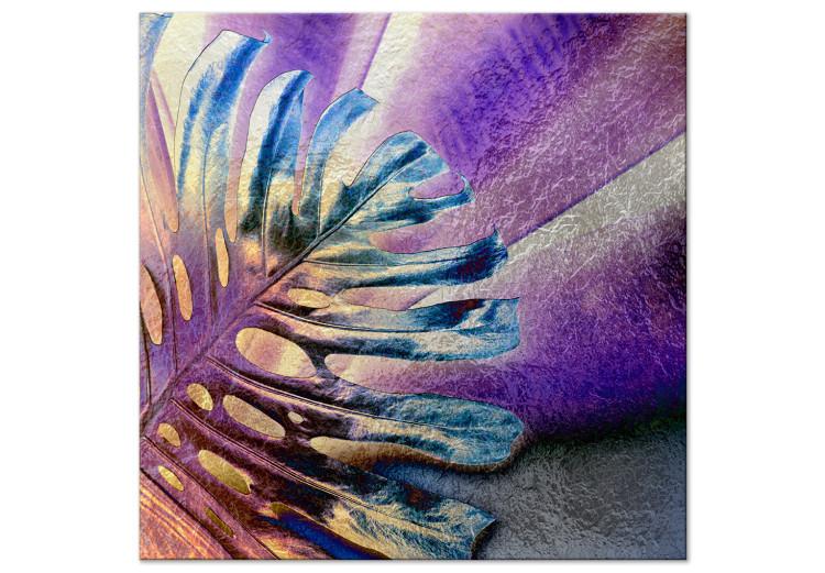Canvas Print Holographic monstera - abstract leaves in shimmering purple