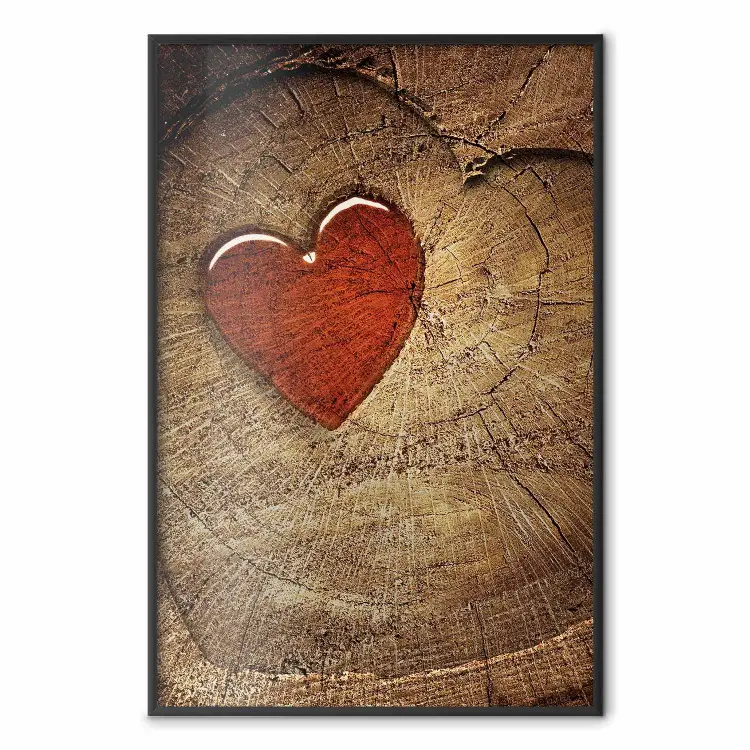 Message - romantic composition with a red heart on a wooden background