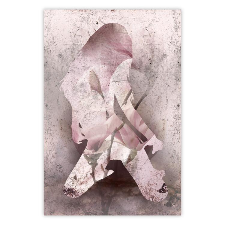 Poster Enamored Magnolia - pink abstraction with a woman and a flower
