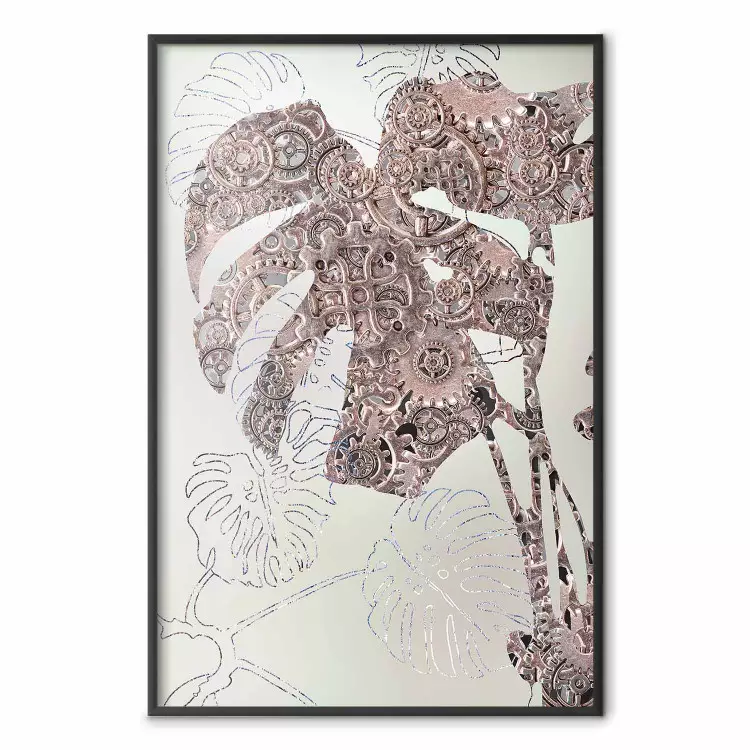 Mechanism of Nature - botanical abstraction with monstera leaves and gears