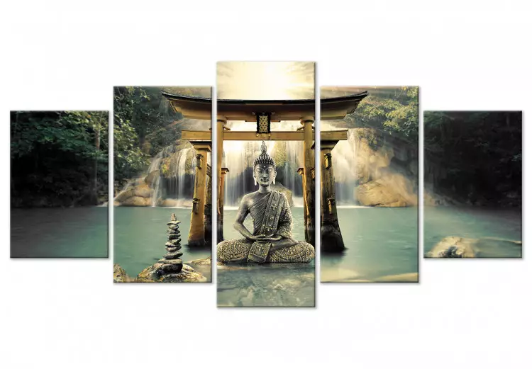 Canvas Print Buddha Smile (5 Parts) Wide