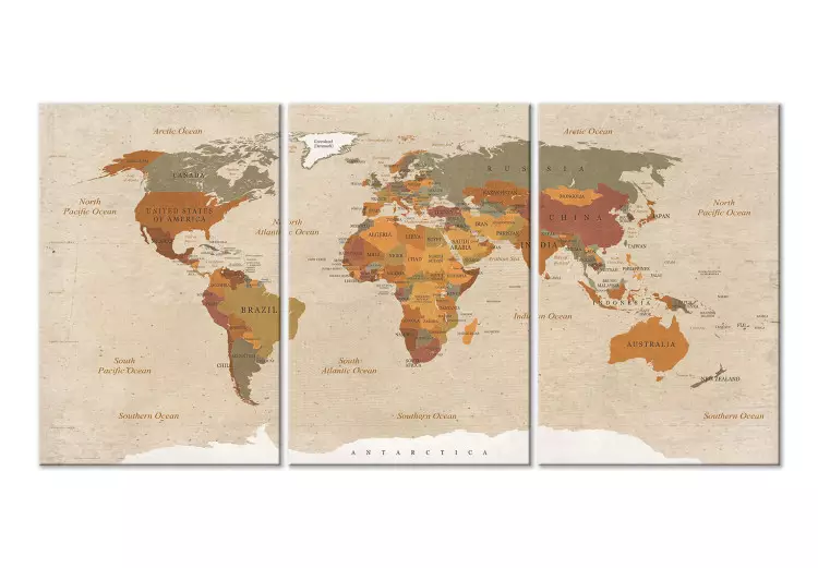 Canvas Print World Map: Beige Chic (3 Parts)