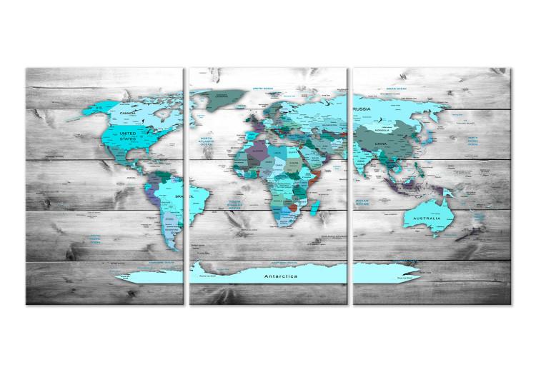 Canvas Print World Map: Blue World (3 Parts)
