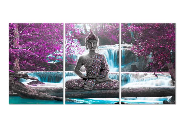 Canvas Print Buddha and Waterfall (3 Parts) Violet