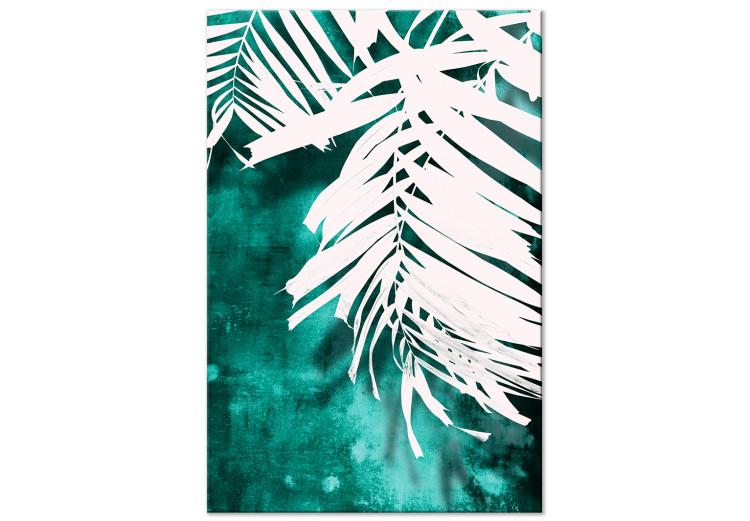 Canvas Print Botanical contrasts - palm leaves on an emerald abstract background