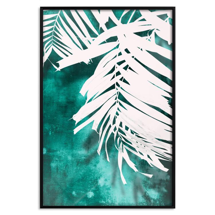 Poster Emerald Shade - plant texture of white leaves on a green background