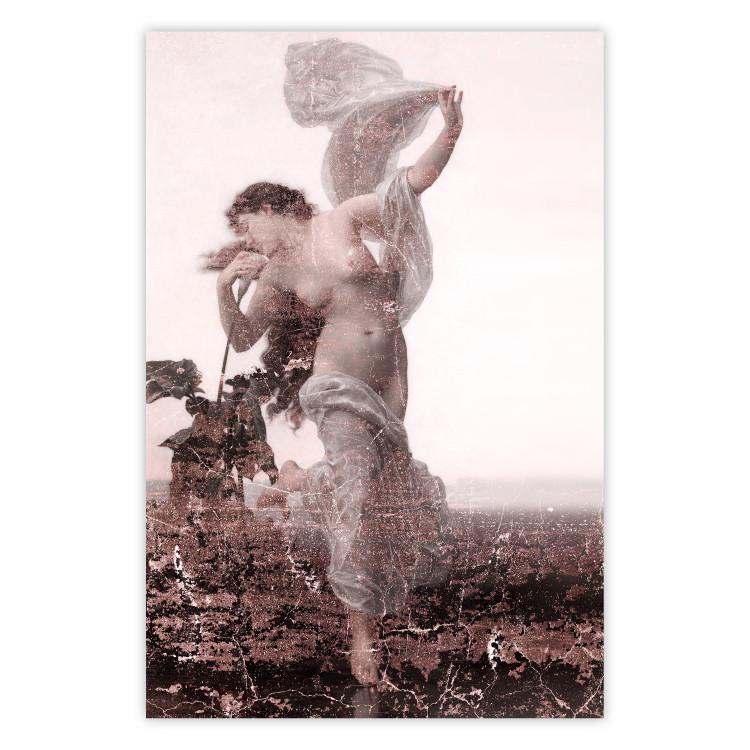 Poster Scent of the Wind - landscape of a woman in a field on a white background in a retro motif