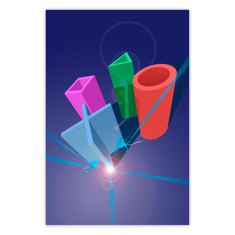 Poster Shall We Play? - colorful geometric figures from a console on a blue background
