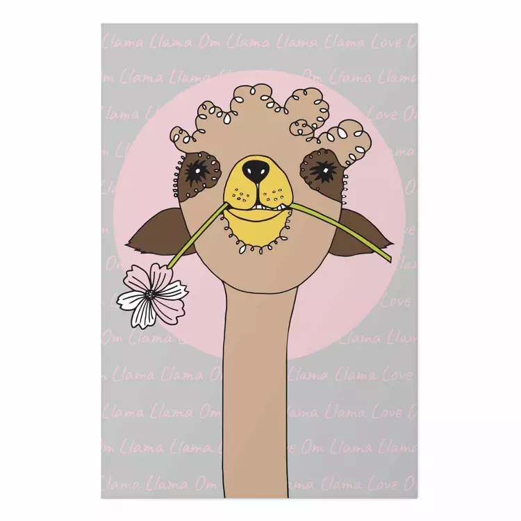 Happy Llama - brown animal with a flower on an artistic colorful background