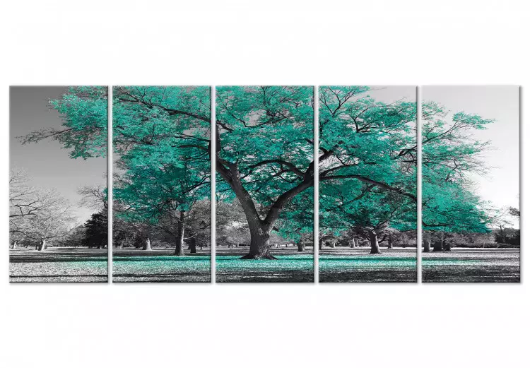 Canvas Print Autumn in the Park (5 Parts) Narrow Turquoise