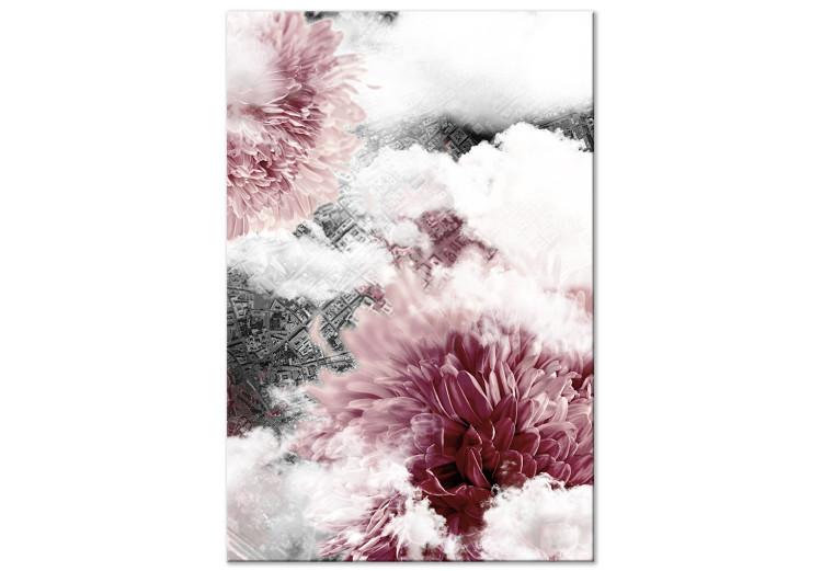 Canvas Print Dahlia clouds - interpenetrating photos of clouds and pink flowers