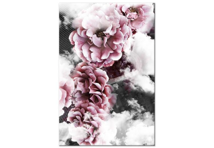 Canvas Print Sacrum Profanum - interpenetrating photos of clouds and pink flowers