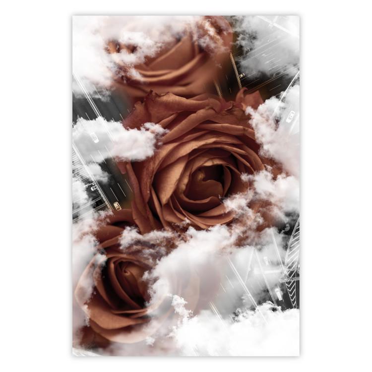 Poster Roses in the Clouds - red flowers amidst clouds above city streets