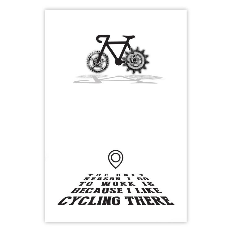 Poster I like Cycling - black English texts with emojis on a white background