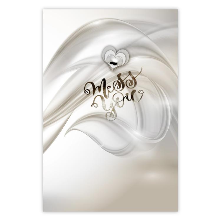 Poster Miss You - English text and a heart on the backdrop of an abstract wave