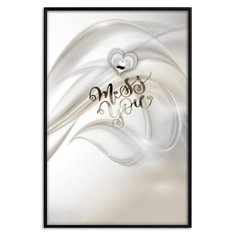 Poster Miss You - English text and a heart on the backdrop of an abstract wave