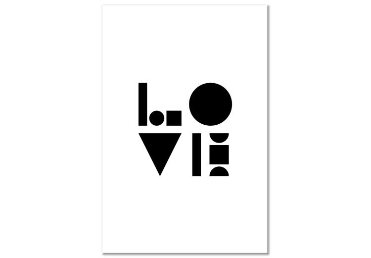 Canvas Print Geometric love - black minimalistic word LOVE on a white background
