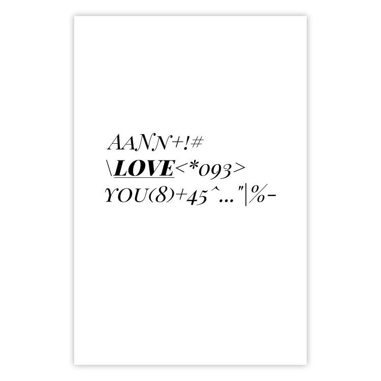 Poster Love Code - English text with numbers and symbols on a white background