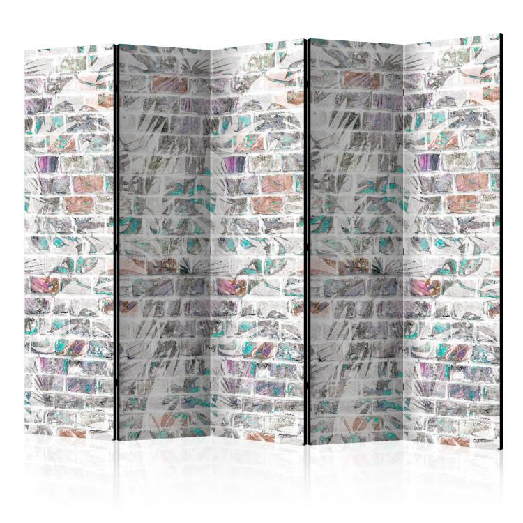 Room Divider Palm Wall II - texture of gray brick with a colorful palm motif