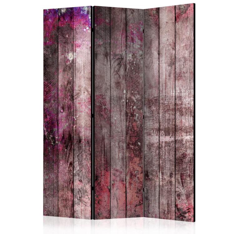 Room Divider Breath of Spring - texture of wooden planks with purple embellishment