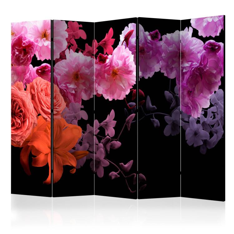 Room Divider Spring Cocktail II - colorful flowers on a contrasting black background