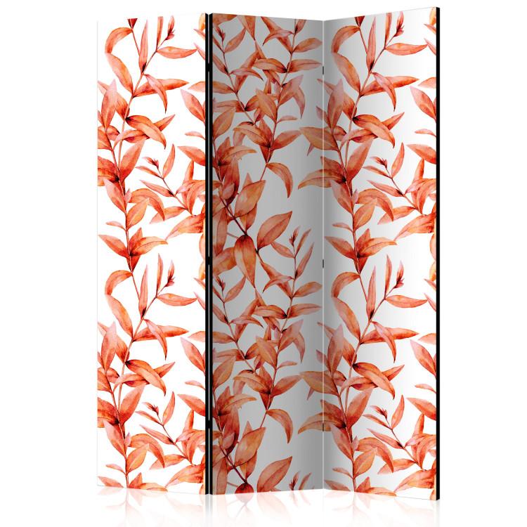Room Divider Coral Leaves - orange leafy plant motif on a white background