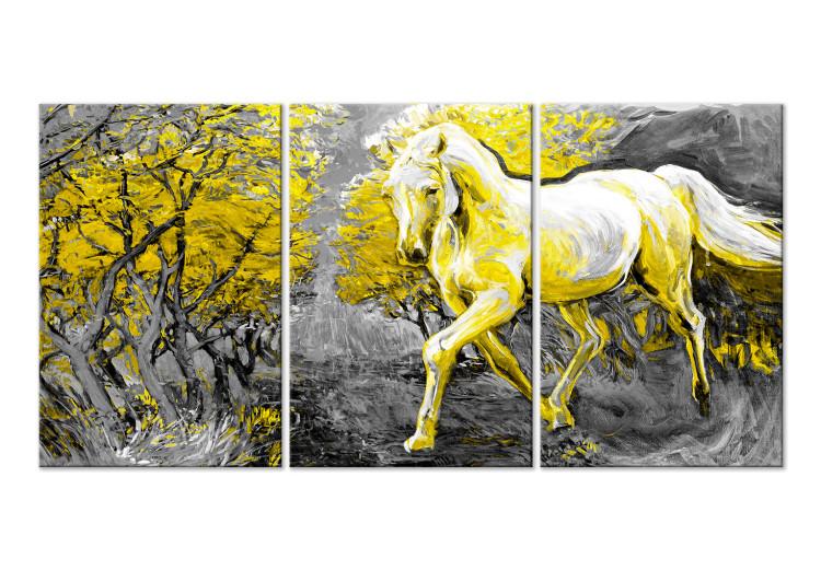 Canvas Print Horse in Forest Landscape (3-part) - Animal Amidst Colorful Trees