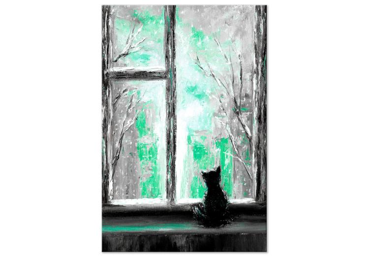Canvas Print Longing Kitty (1 Part) Vertical Green
