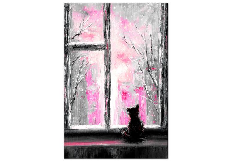 Canvas Print Longing Kitty (1 Part) Vertical Pink