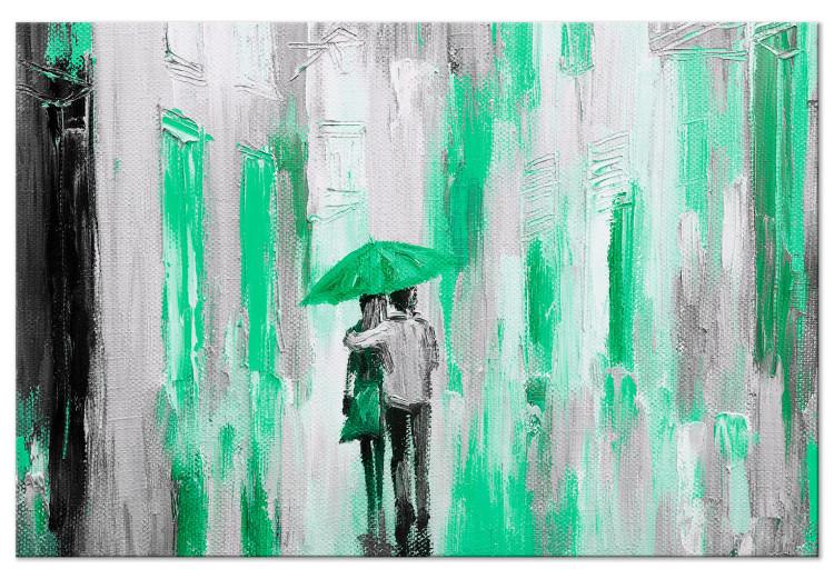 Canvas Print Lovers under an umbrella - graphic with a couple walking in the rain