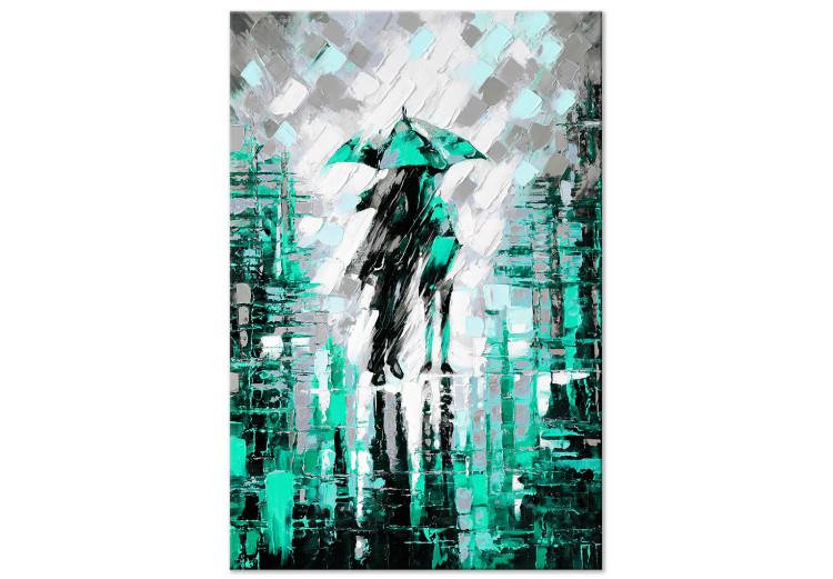 Canvas Print A couple walking in the rain - abstract, city landscape with figures