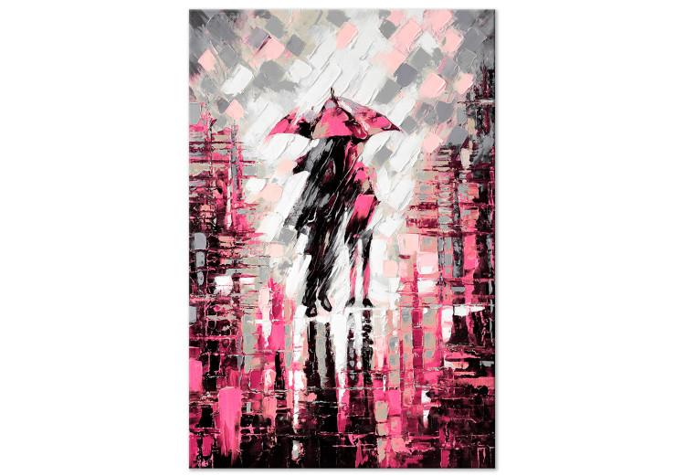 Canvas Print Walk under a pink umbrella - abstract landscape with silhouettes