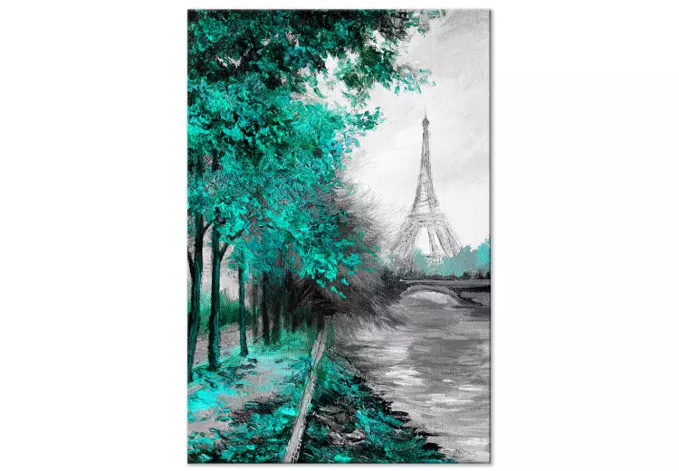 Canvas Print Canal and Eiffel Tower - Paris landscape with trees and river