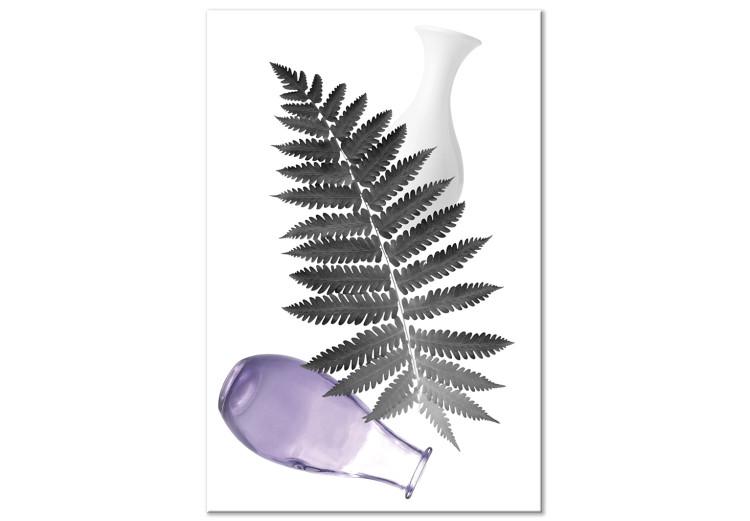 Canvas Print Fern leaf with vases - still life with a botanical motif