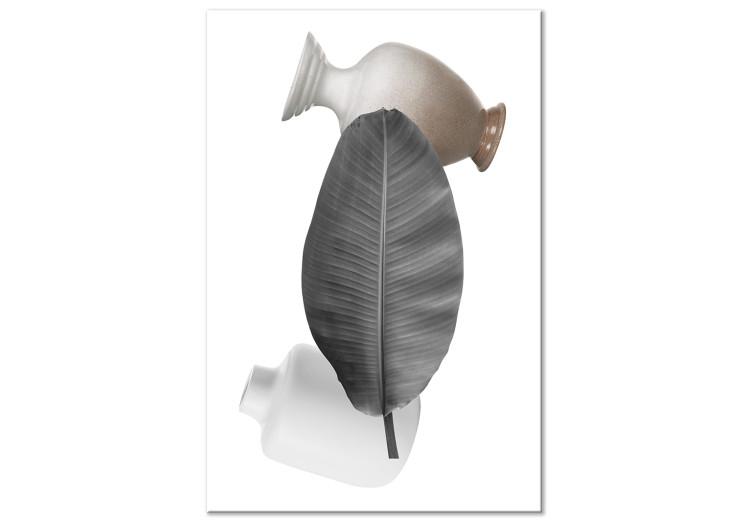 Canvas Print Banana leaf with vases - black and white abstract composition