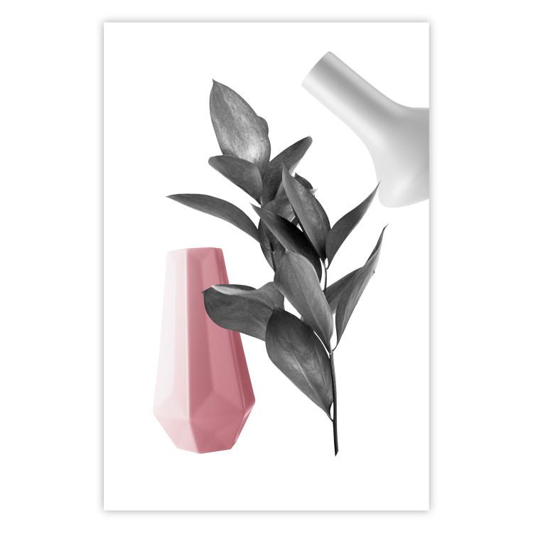 Poster Spirit of Creation - abstraction of gray plant and vases on white background