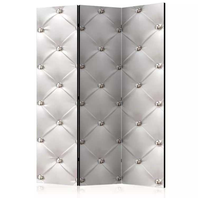 Room Divider White Elegance - white quilted leather texture in shining diamonds