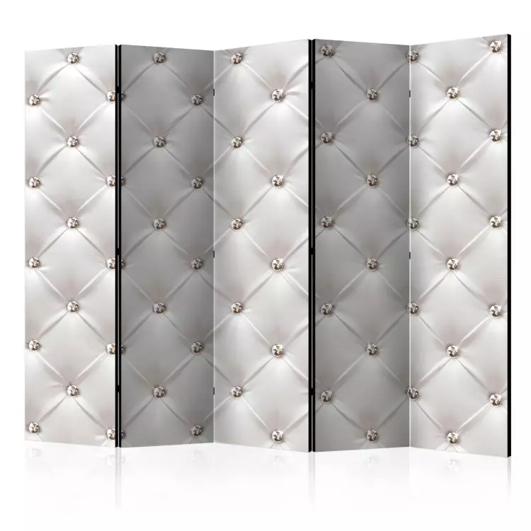 Room Divider White Elegance II - quilted fabric texture in shining diamonds