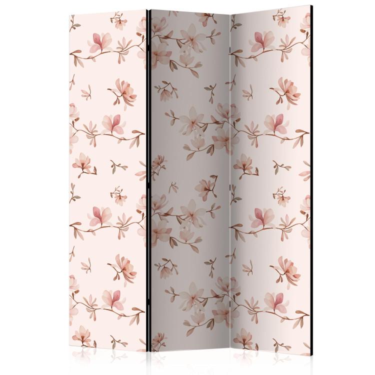 Room Divider Magnolia Branches - pink plants with a pastel hue and a pink background
