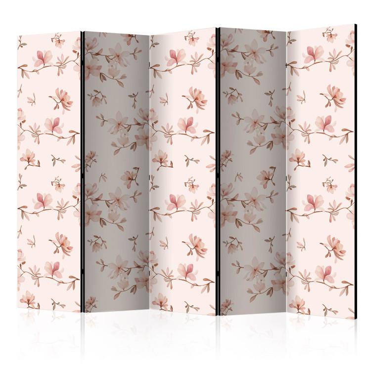 Room Divider Magnolia Branches II - colorful flower plants on a pastel pink background