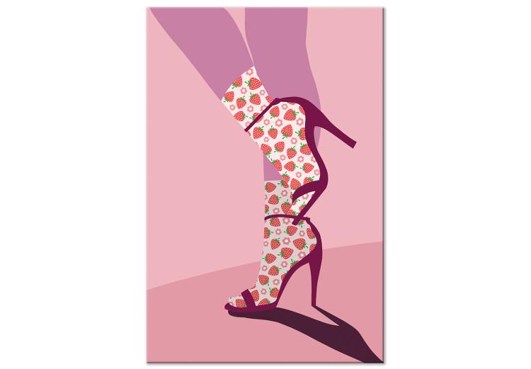 Canvas Print Strawberries on heels - artwork with a woman wearing shoes and socks