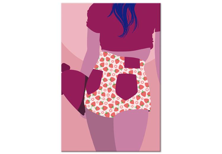 Canvas Print Woman in shorts - pink and purple graphic with a woman silhouette