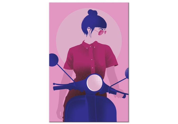 Canvas Print Figure on a Motorcycle (1-part) - Woman's Silhouette on Pink
