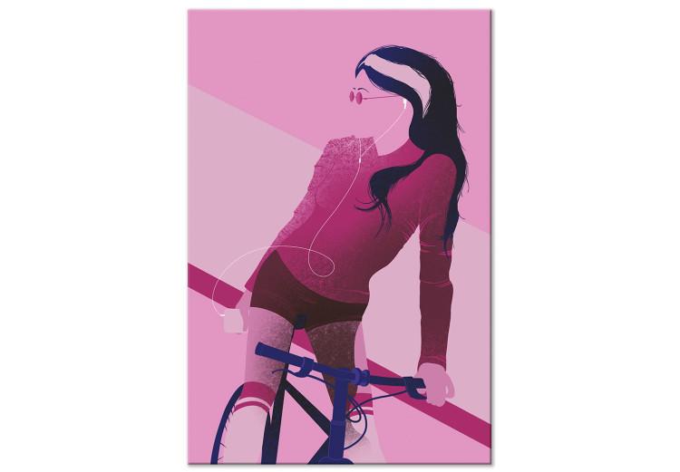 Canvas Print Sporty Bike (1-part) - Woman's Silhouette on Pink Background