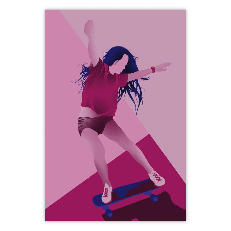 Poster Powerslide - woman skateboarding in pastel pink motif