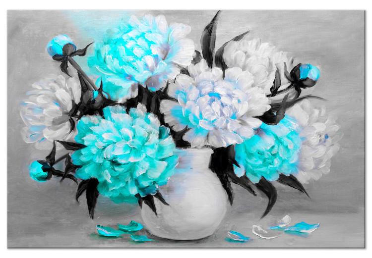 Canvas Print Turquoise peony bouquet - still life with a colourful accent