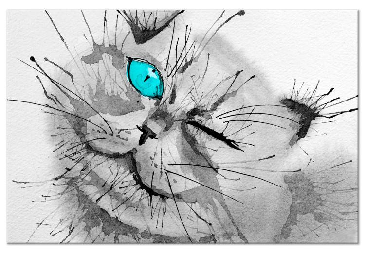 Canvas Print Grey cat with a blue eye - an animal motif in grey colours