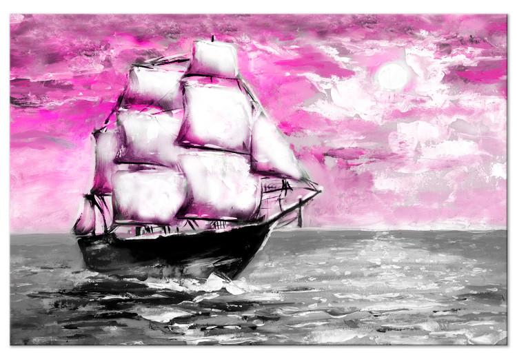 Canvas Print A sailing ship - seascape with a pink sky and a ship with sails