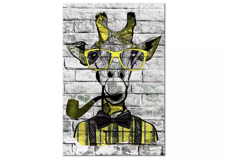 Canvas Print Giraffe with Pipe (1 Part) Vertical Yellow